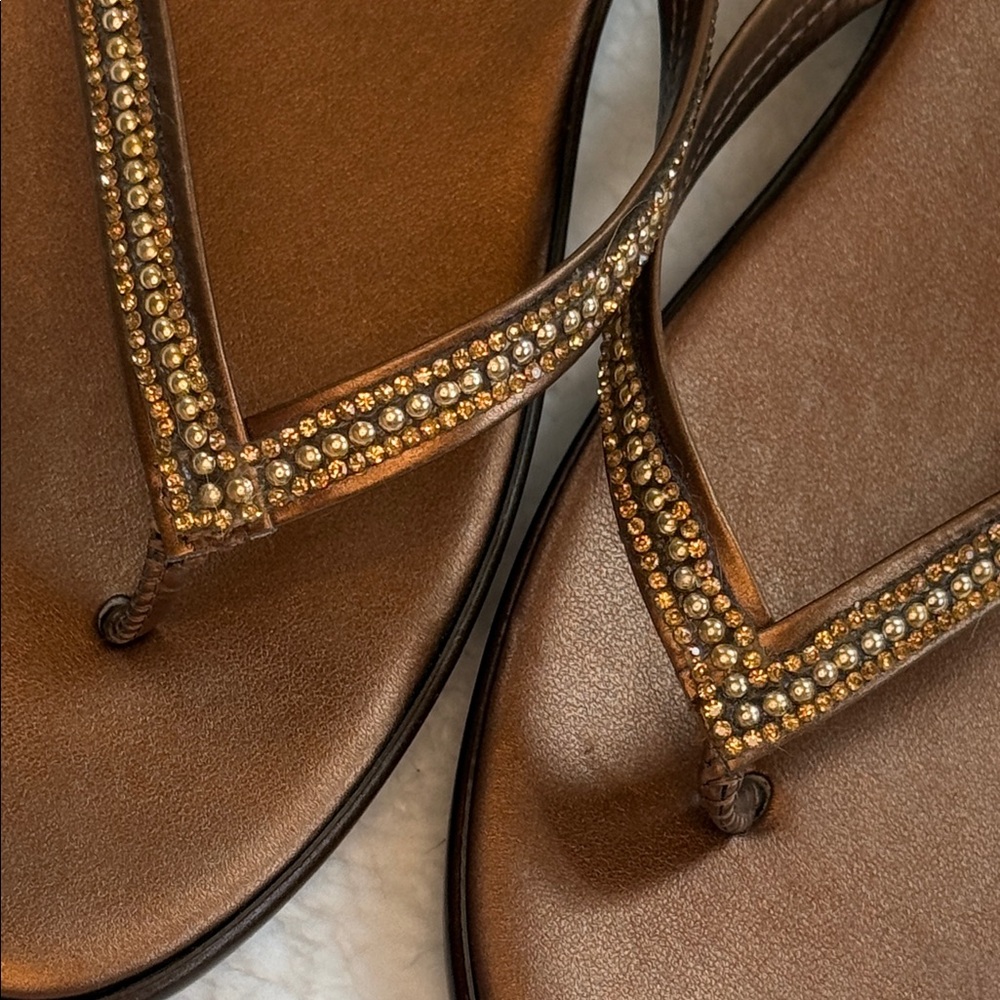 Italian Shoemakers Copper-Bronze Embellished Thong Sandals - Picture 8 of 9